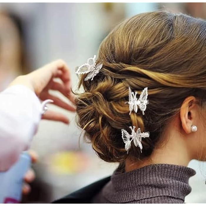 Moving Butterfly Hair Clips 1 Pieces 3D Metal Fluttering Butterfly Hair Clips Barrettes Hair Accessories for Women Girls (Silver) - Image 2